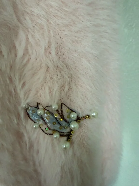 Hand Embroidered Sequin Pink Embellished Butterfly Fuzzy Cardigan Sweater NWOT - Picture 9 of 16